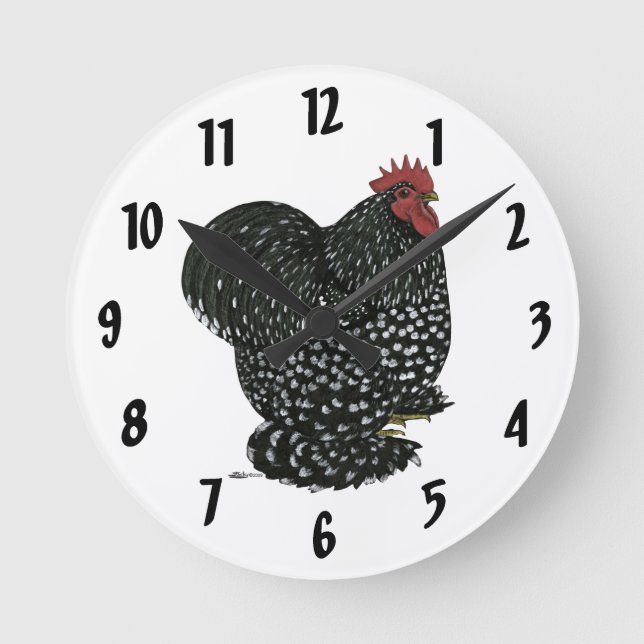 Cochin: Mottled Rooster Runde Wanduhr (Vorderseite)