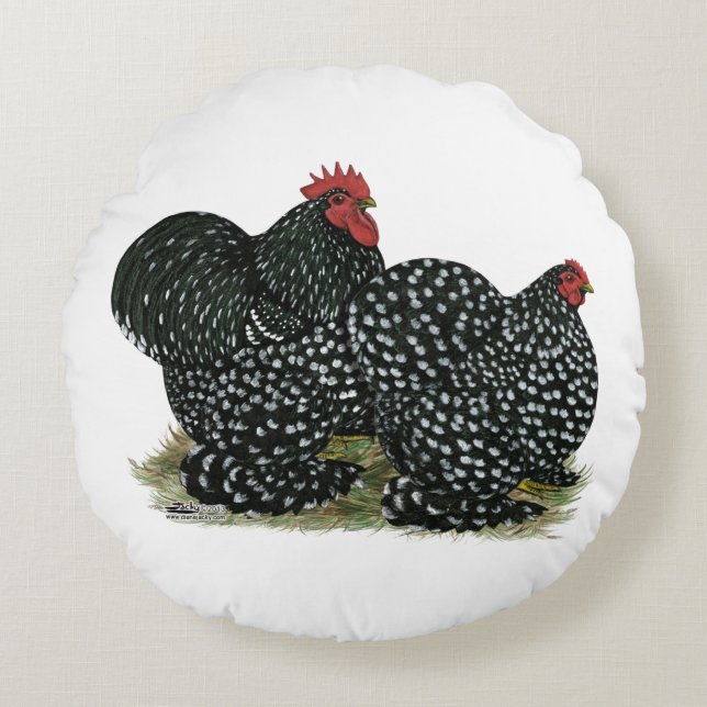 Cochin Mottles Chickens Rundes Kissen (Vorderseite)