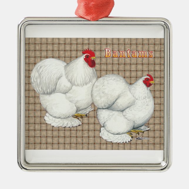 Cochin:  White Bantams Ornament Aus Metall (Vorne)