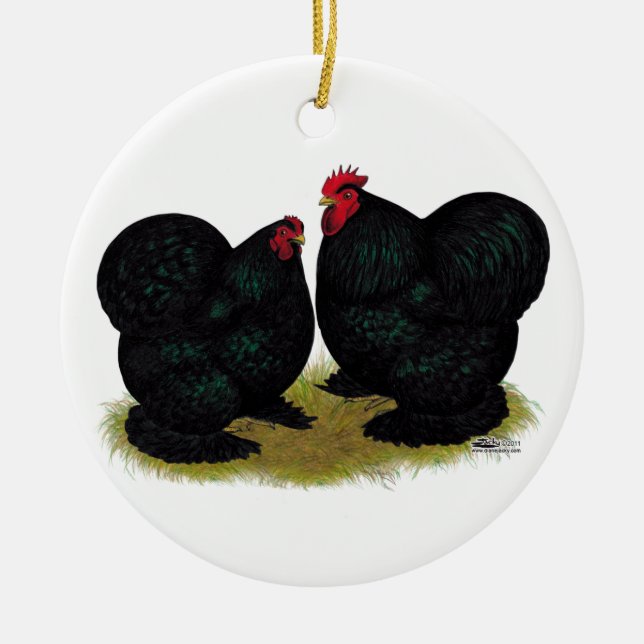 Cochins Black Bantam Pair Keramikornament (Vorne)