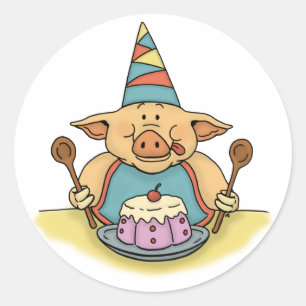 cochon affamé drôle autocollant d'anniversaire