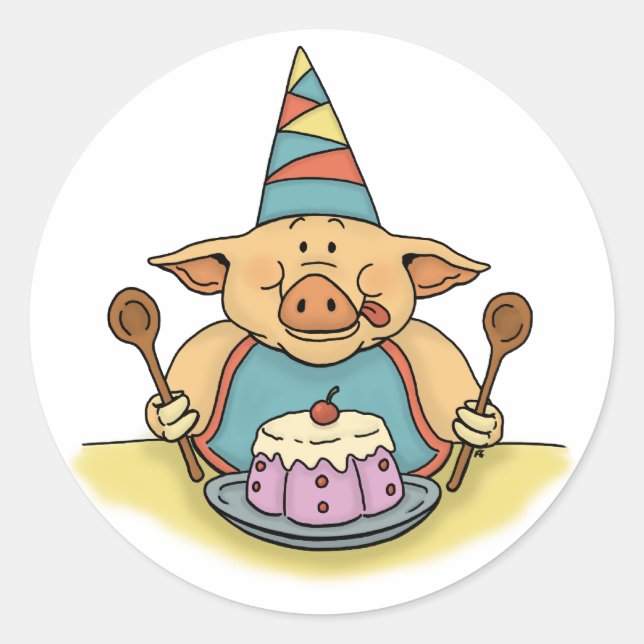 cochon affamé drôle autocollant d'anniversaire (Devant)