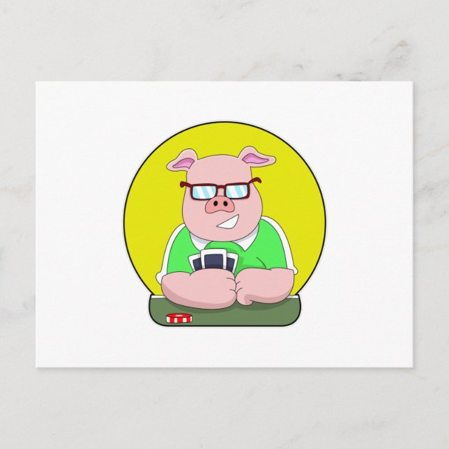 Cochon au poker avec cartes (Devant)