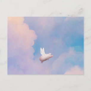 cochon avec ailes carte postale