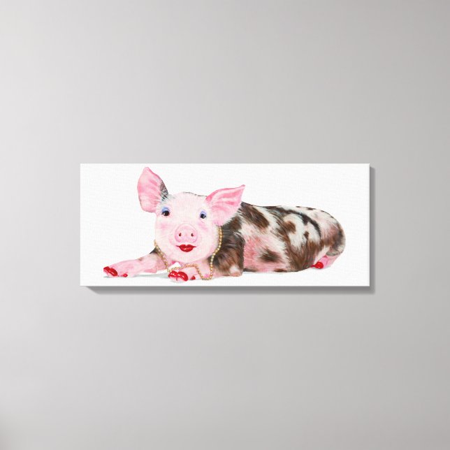 Cochon avec bâton à lèvres Imprimer sur toile (Recto)