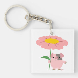 Cochon De Cartoon Cute Avec Porte - clé Acrylique