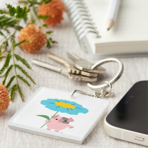 Cochon De Cartoon Cute Avec Porte - clé Acrylique