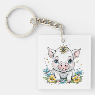 Cochon de dessin mignon en fleurs Personnalisé