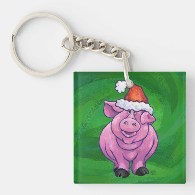 Cochon de Fête à Santa Hat sur Vert (Devant)