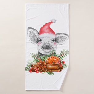cochon de noël avec chapeau santa animal de ferme