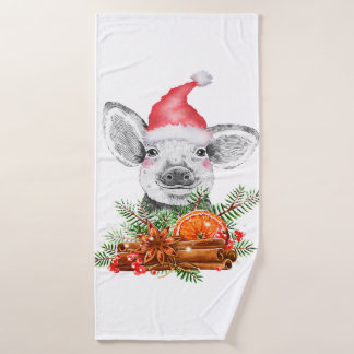 cochon de noël avec chapeau santa animal de ferme