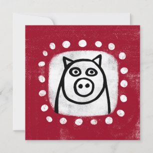 Cochon drôle sur la carte de voeux rouge