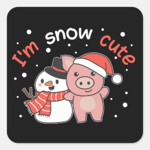 Cochon Je suis Sticker Carré Snowman Snow Pun de n