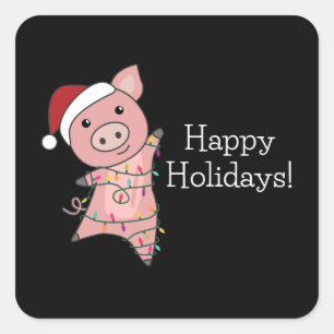 Cochon Joyeux Noël Animaux Cochons Sticker Carré