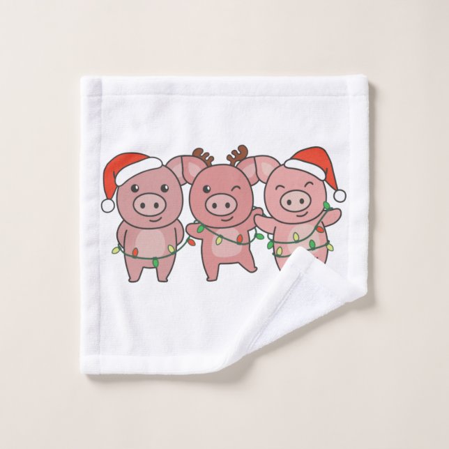 Cochon Noël Animaux de Noël Cochons (Gant de toilette)