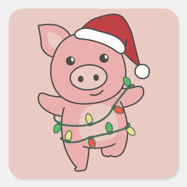 Cochon Noël Animaux d'hiver Cochons Sticker Carré (Devant)