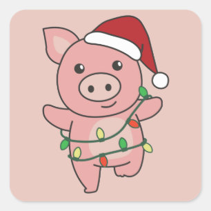 Cochon Noël Animaux d'hiver Cochons Sticker Carré