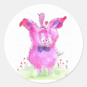 Cochon rose mignon et coloré et autocollant