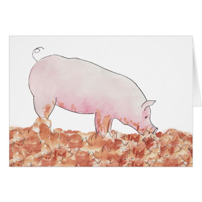 Cochon rose mou dans la boue Amusante Aquarelle An (Devant horizontal)