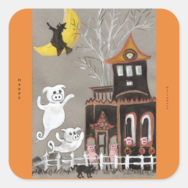 Cochons fantômes Stickers Halloween ou Traitements (Devant)