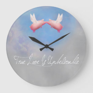 cochons volants en amour horloge murale