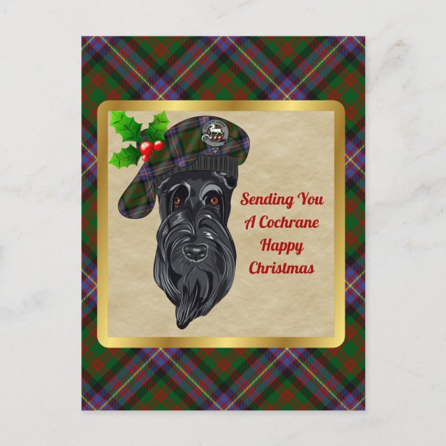 Cochrane Clan Abzeichen & Tartan Weihnachts Postka Postkarte (Vorderseite)