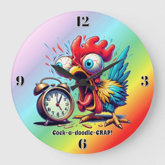 Cock-a-doodle-CRAP! Große Wanduhr (Vorderseite)