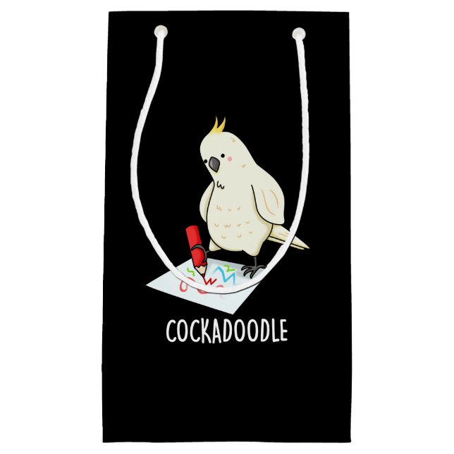 Cockadoodle Funny Cockatoo Pun Dark BG Kleine Geschenktüte (Vorderseite)