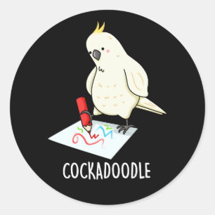 Cockadoodle Funny Cockatoo Pun Dark BG Runder Aufkleber
