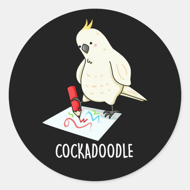 Cockadoodle Funny Cockatoo Pun Dark BG Runder Aufkleber (Vorderseite)