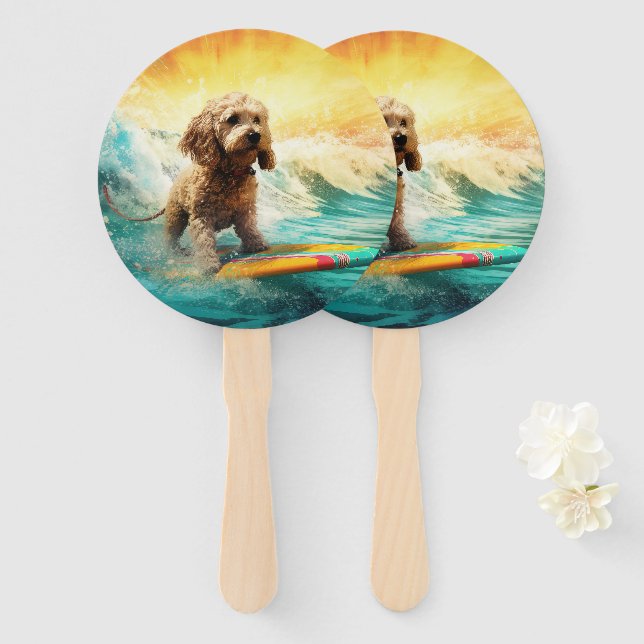 Cockapoo Beach Surfgrafik Fächer (Vorne und Hinten)