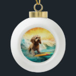 Cockapoo Beach Surfgrafik Keramik Kugel-Ornament<br><div class="desc">Tauchen Sie ein in die spielerische Welt des Kaninchen-Abenteuers mit diesem faszinierenden Bild. Ein gepflegter Hund geht zu den Wellen und reitet geschickt auf einem sonnengeküssten Strand. Das lebendige Kunstwerk vereint wunderbar das Wesentliche der Erregung am Strand, während der Hund furchtlos auf den Wellen reitet und den Geist von Spaß...</div>