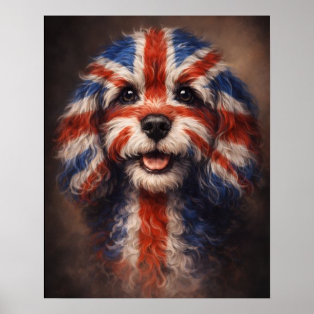 Cockapoo Britische Flagge Hund Wandkunst Poster (Vorne)