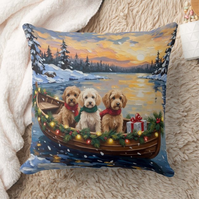 Cockapoo Christmas Boat Holiday Kissen (Decke)