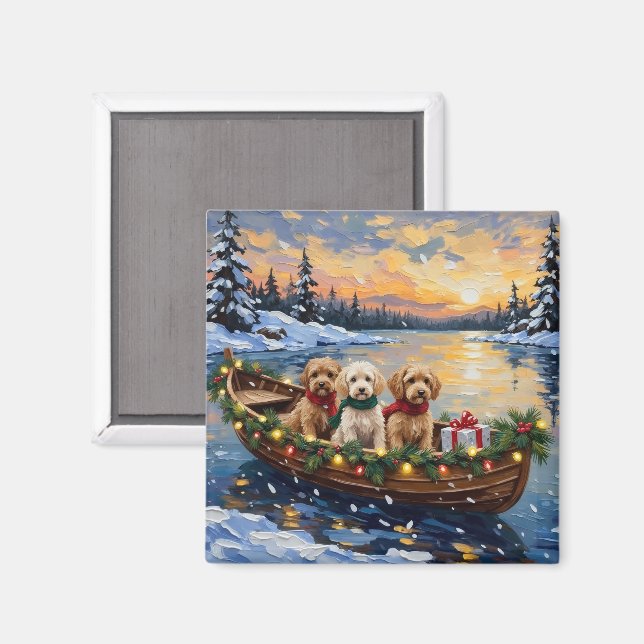 Cockapoo Christmas Boat Holiday Magnet (Vorderseite/Rückseite)