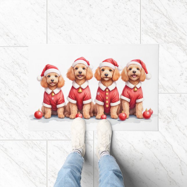 Cockapoo Christmas Dress Santa Hat Fußmatte (Indoor)