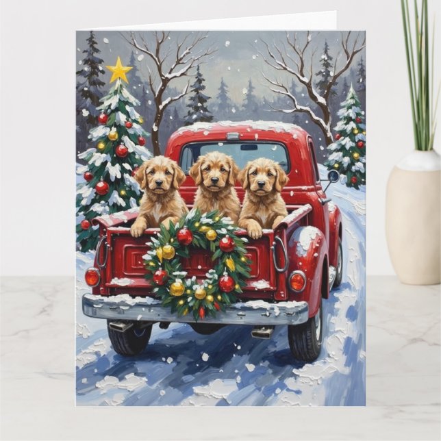 Cockapoo Christmas Red Truck Holiday Karte (Vorderseite)