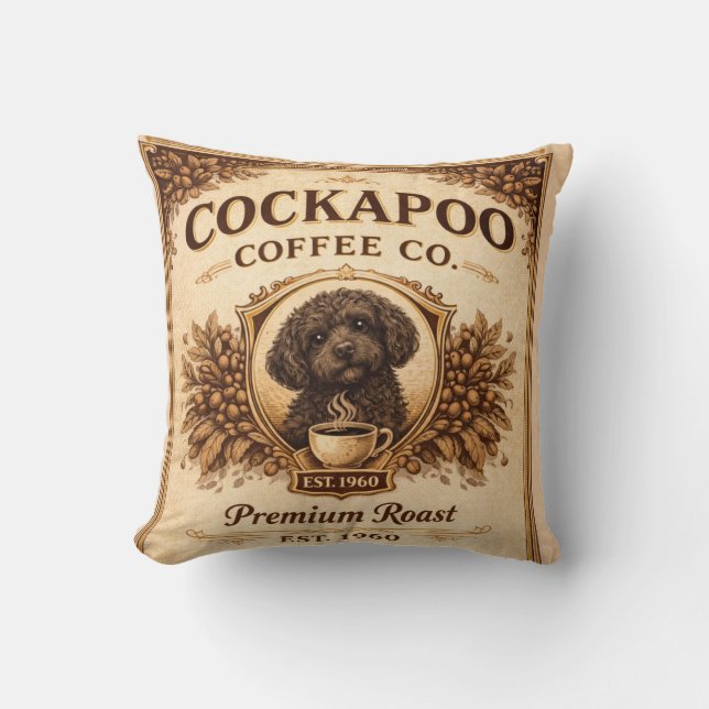 Cockapoo Coffee Co Pillow | Dog Lover Cushion Gift Kissen (Vorderseite)