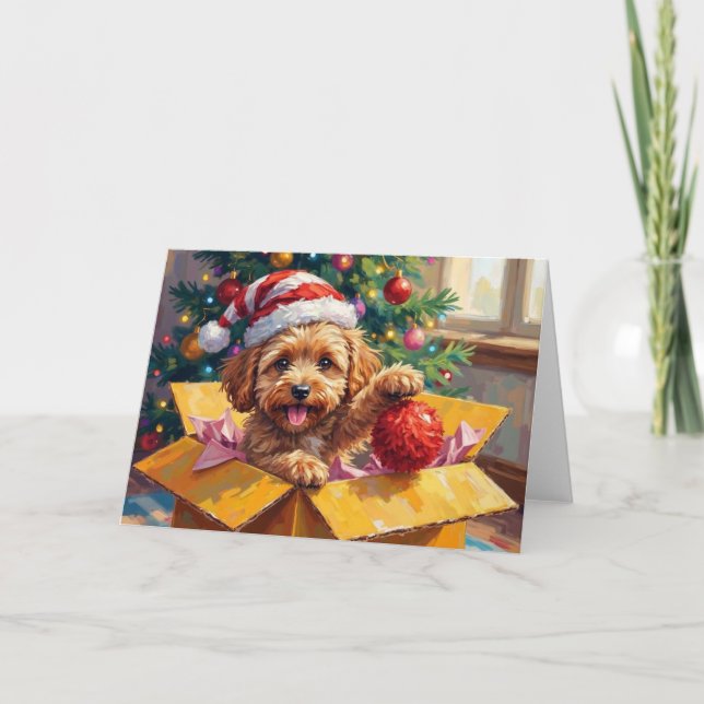 Cockapoo Dog Christmas Gift Box Surprise Karte (Vorderseite)