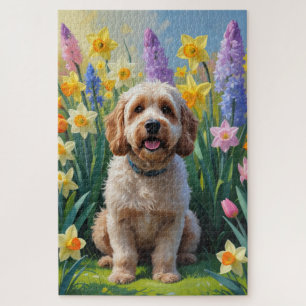 Cockapoo Dog Frühlingsblumen Malerei