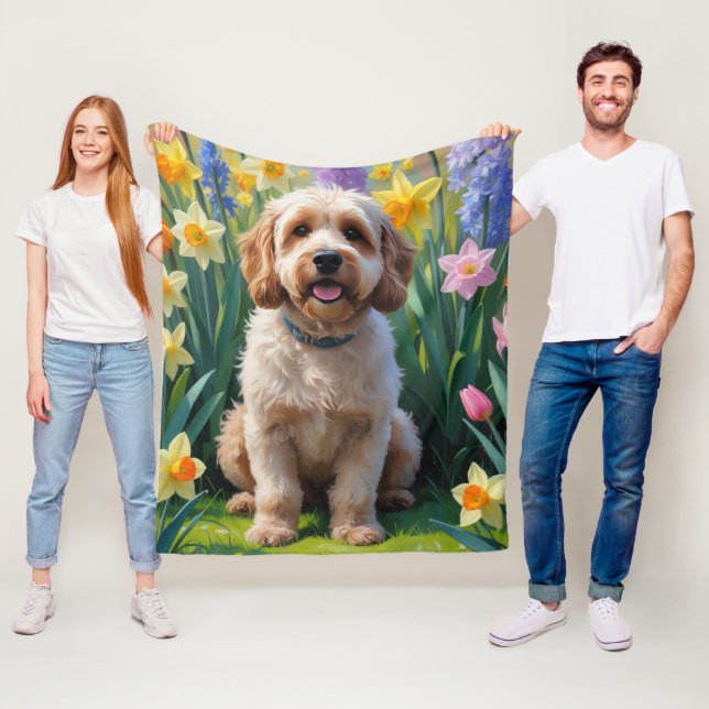 Cockapoo Dog Frühlingsblumen Malerei Fleecedecke (Beispiel)