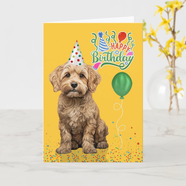 Cockapoo Dog Party Hat Yellow Birthday Karte (Gelbe Blume)