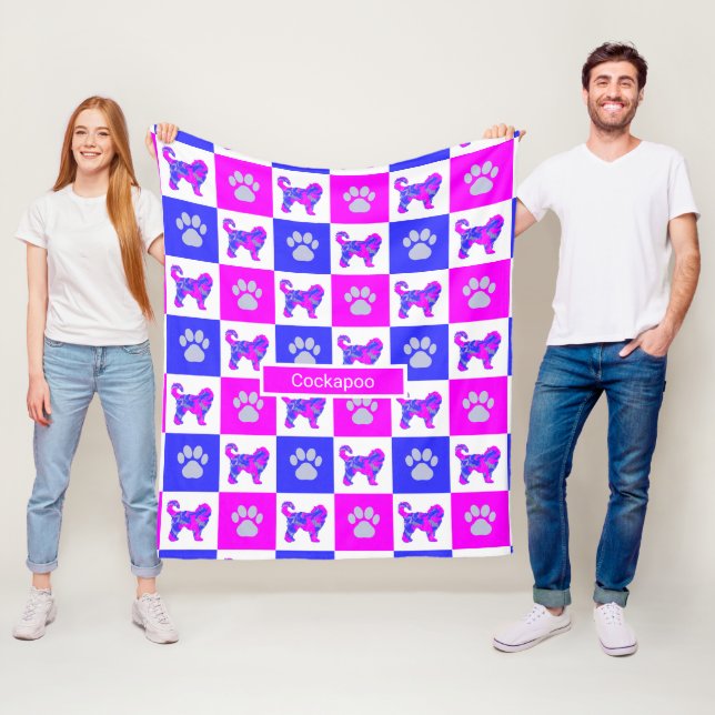Cockapoo Dog & Paw Hot Pink und Blue Fleecedecke (Beispiel)