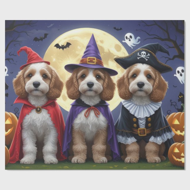 Cockapoo Dog Pumpkin Halloween Funny Geschenkpapier (Flach)