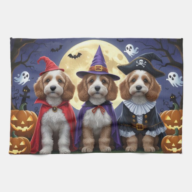 Cockapoo Dog Pumpkin Halloween Funny Geschirrtuch (Horizontal)