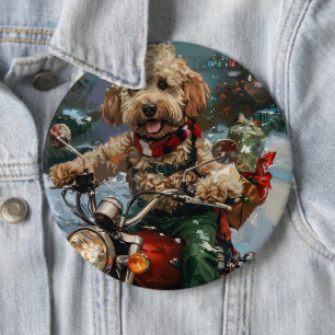 Cockapoo Dog Reiten Motorrad Weihnachten Button