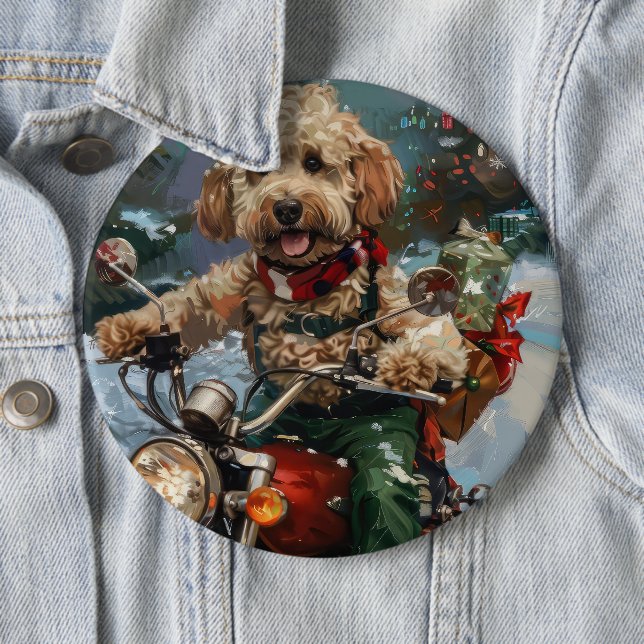 Cockapoo Dog Reiten Motorrad Weihnachten Button (Beispiel)