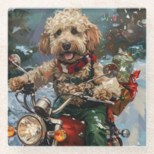 Cockapoo Dog Reiten Motorrad Weihnachten Glasuntersetzer