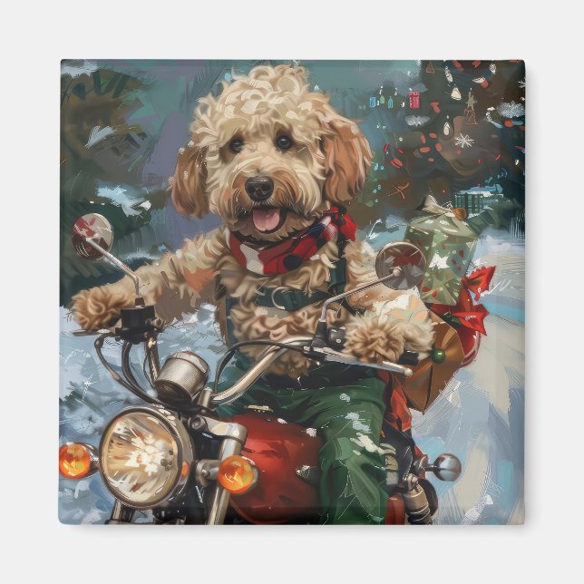 Cockapoo Dog Reiten Motorrad Weihnachten Magnet (Vorne)