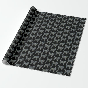Cockapoo Dog Silhouette Y&B Grid Black Gift Geschenkpapier